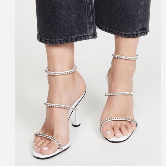 Jeffrey Campbell Demonica Sandals Silver shoes high heels Rhinestone Revolve 9.5 - Picture 3 of 14